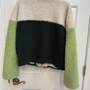 Colorblock Sherpa Jacket - Cream and Green